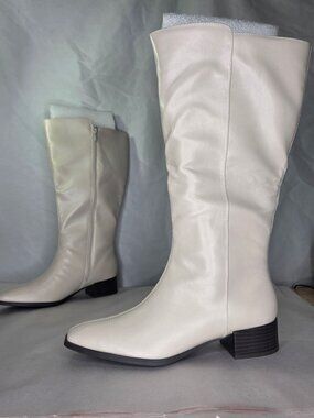 Journee Collection Devri Knee-High Boots - Bone, Size: 10 Wide Calf